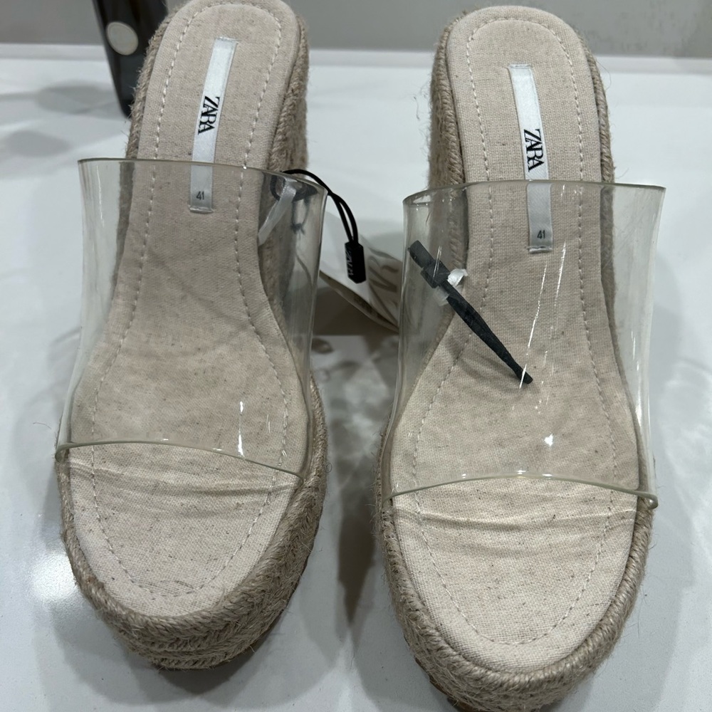 Zara vinyl wedge sandals Size 10